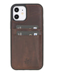Luxury Dark Brown Leather iPhone 12 Back Cover Case with Card Holder - Venito – 1