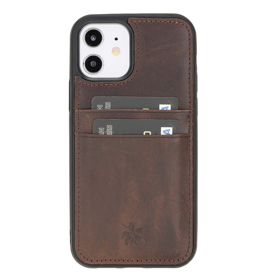Luxury Dark Brown Leather iPhone 12 Back Cover Case with Card Holder - Venito – 1