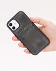 Luxury Gray Leather iPhone 12 Back Cover Case with Card Holder - Venito – 2