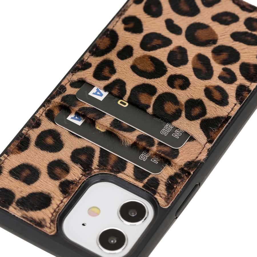Luxury Leopard Leather iPhone 12 Back Cover Case with Card Holder - Venito – 3