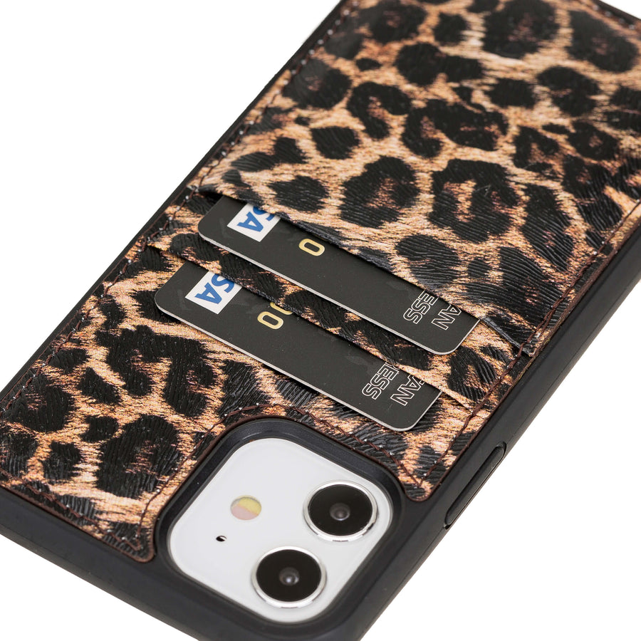 Luxury Leopard Print Leather iPhone 12 Back Cover Case with Card Holder - Venito – 3