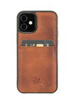 Luxury Brown Leather iPhone 12 Mini Back Cover Case with Card Holder - Venito – 1
