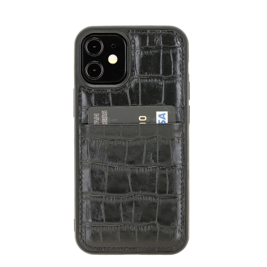 Luxury Black Crocodile Leather iPhone 12 Mini Back Cover Case with Card Holder - Venito – 1