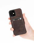 Luxury Dark Brown Leather iPhone 12 Mini Back Cover Case with Card Holder - Venito – 2