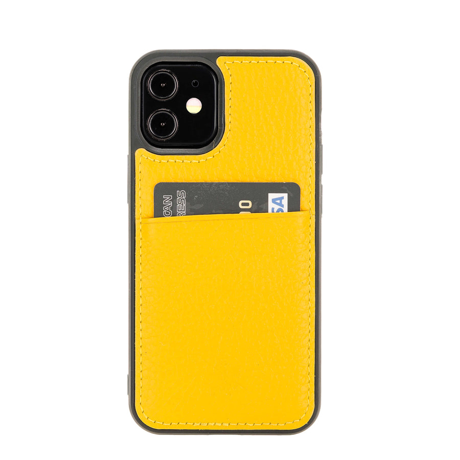 Luxury Yellow Leather iPhone 12 Mini Back Cover Case with Card Holder - Venito – 1