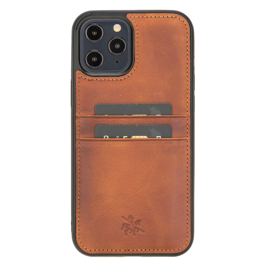Luxury Brown Leather iPhone 12 Pro Back Cover Case with Card Holder - Venito – 1