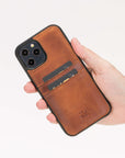 Luxury Brown Leather iPhone 12 Pro Back Cover Case with Card Holder - Venito – 2