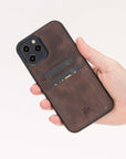 Luxury Dark Brown Leather iPhone 12 Pro Back Cover Case with Card Holder - Venito – 2