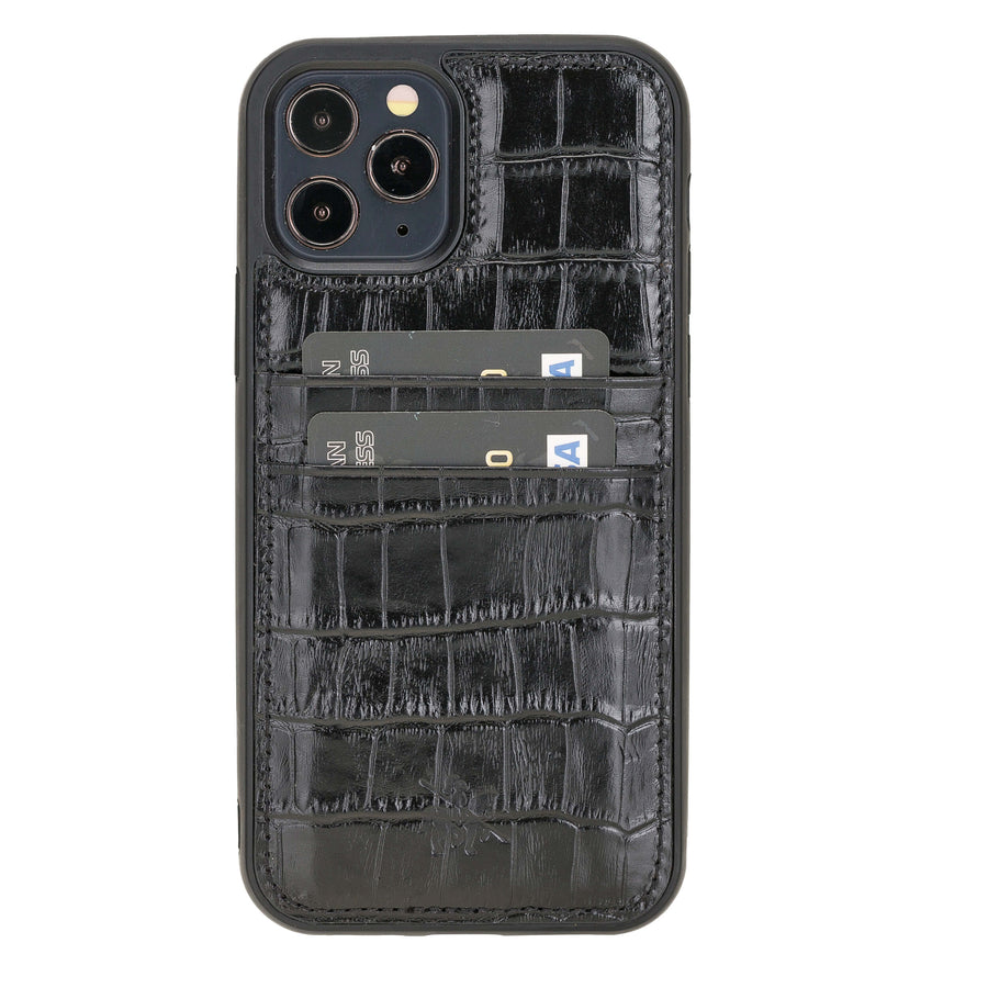 Luxury Black Crocodile Leather iPhone 12 Pro Max Back Cover Case with Card Holder - Venito – 1