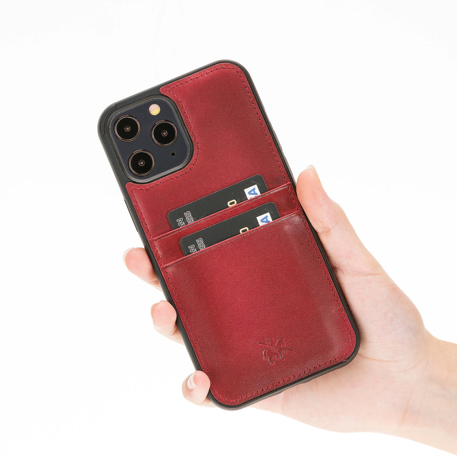 Luxury Red Leather iPhone 12 Pro Max Back Cover Case with Card Holder - Venito – 2