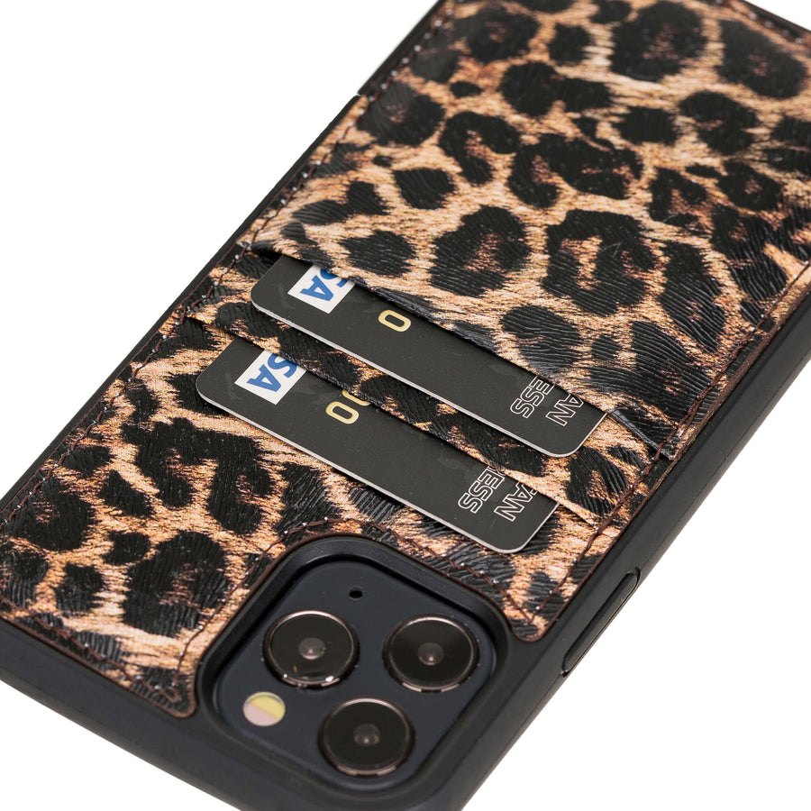Luxury Leopard Print Leather iPhone 12 Pro Max Back Cover Case with Card Holder - Venito – 3