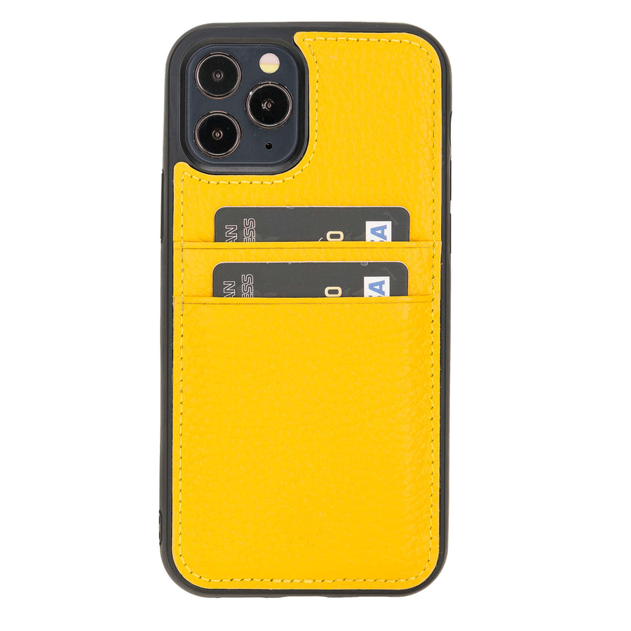 Luxury Yellow Leather iPhone 12 Pro Back Cover Case with Card Holder - Venito – 1
