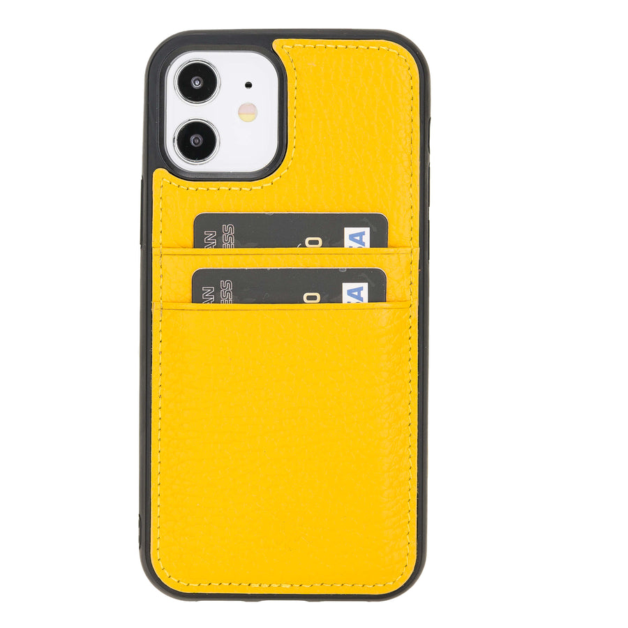 Luxury Yellow Leather iPhone 12 Back Cover Case with Card Holder - Venito – 1
