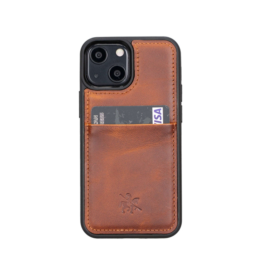 Luxury Brown Leather iPhone 13 Mini Back Cover Case with Card Holder - Venito – 1