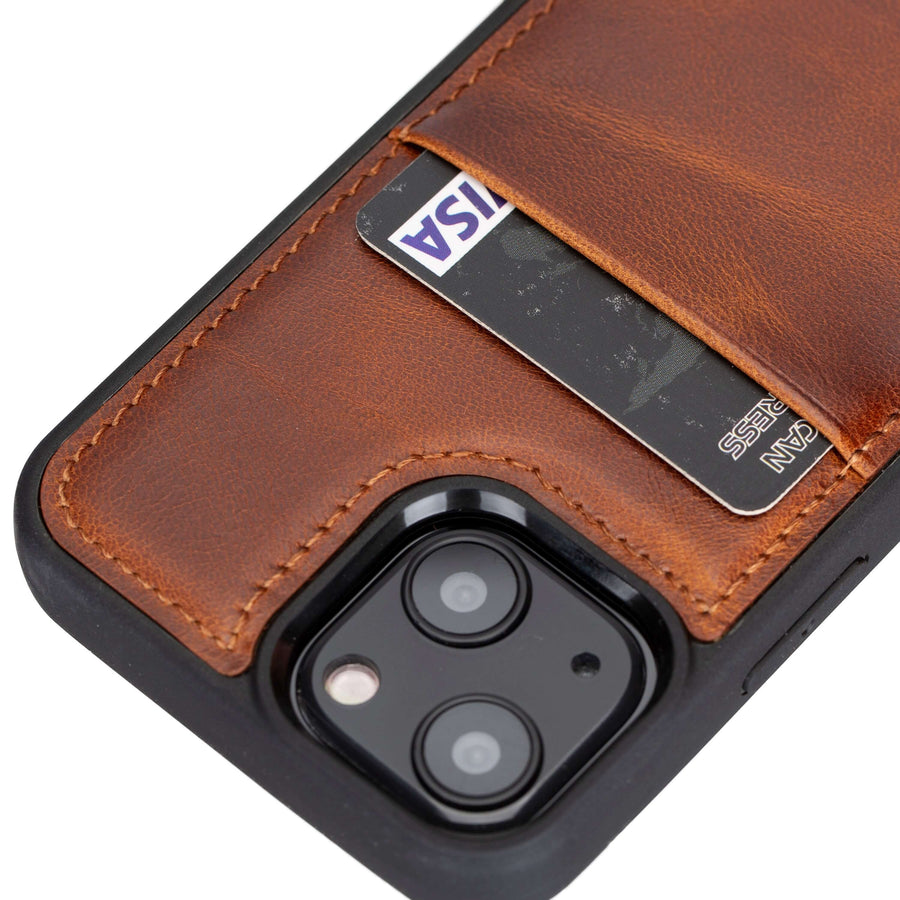 Luxury Brown Leather iPhone 13 Mini Back Cover Case with Card Holder - Venito – 6