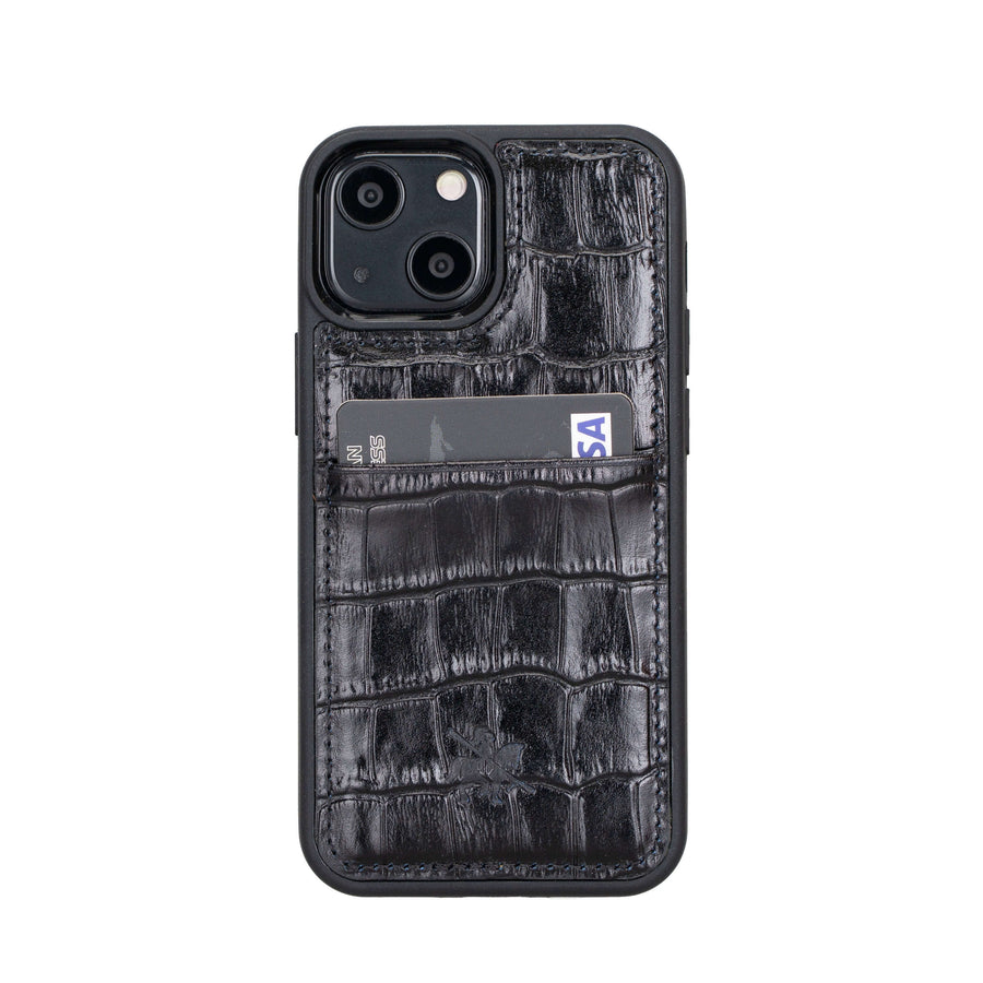 Luxury Black Crocodile Leather iPhone 13 Mini Back Cover Case with Card Holder - Venito – 1