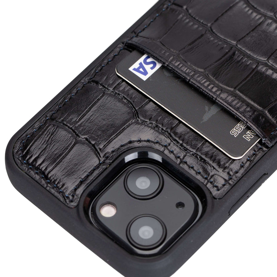 Luxury Black Crocodile Leather iPhone 13 Mini Back Cover Case with Card Holder - Venito – 6