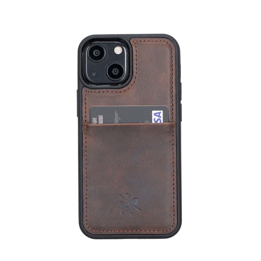 Luxury Dark Brown Leather iPhone 13 Mini Back Cover Case with Card Holder - Venito – 1