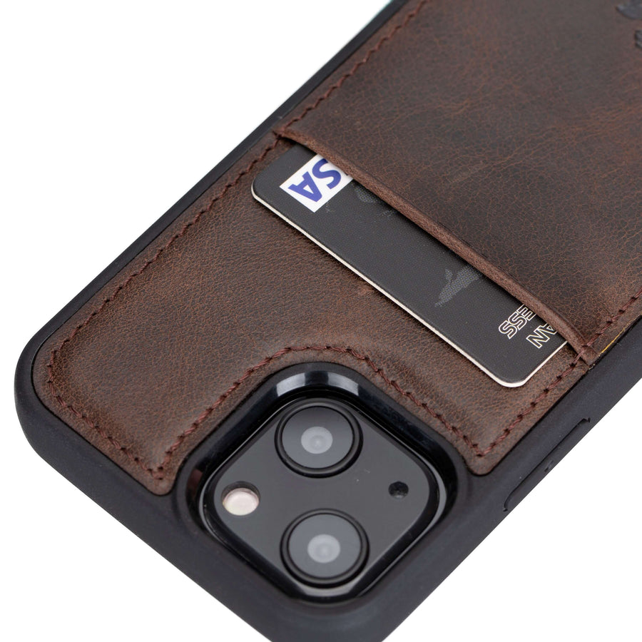 Luxury Dark Brown Leather iPhone 13 Mini Back Cover Case with Card Holder - Venito – 6