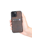 Luxury Dark Brown Leather iPhone 13 Mini Back Cover Case with Card Holder - Venito – 7