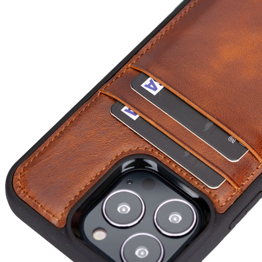 Luxury Brown Leather iPhone 13 Pro Back Cover Case with Card Holder - Venito – 6