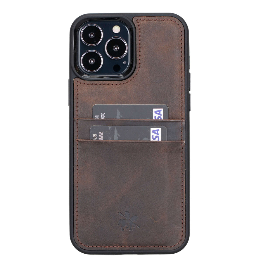 Luxury Dark Brown Leather iPhone 13 Pro Max Back Cover Case with Card Holder - Venito – 1