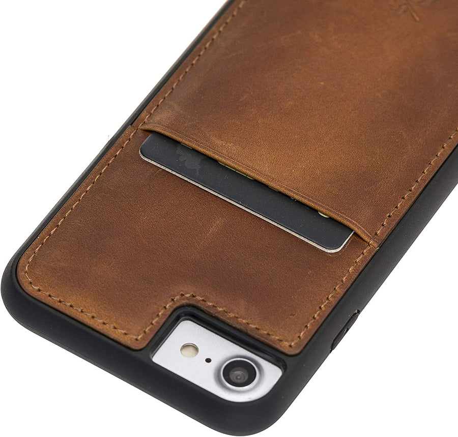 Luxury Brown Leather iPhone 7 Back Cover Case with Card Holder - Venito – 3