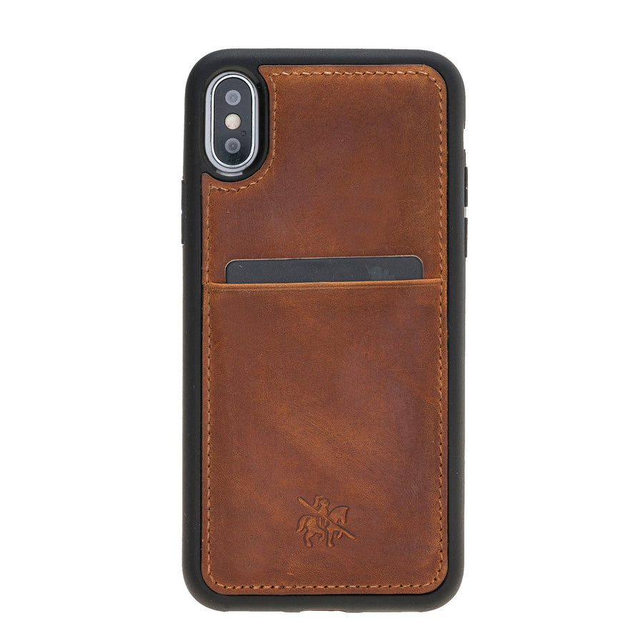 Luxury Brown Leather iPhone X Back Cover Case with Card Holder - Venito – 1