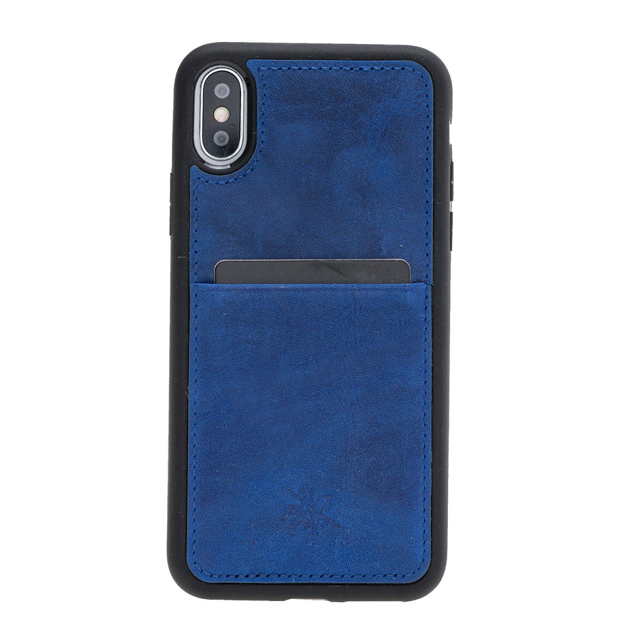 Luxury Blue Leather iPhone X Back Cover Case with Card Holder - Venito – 1