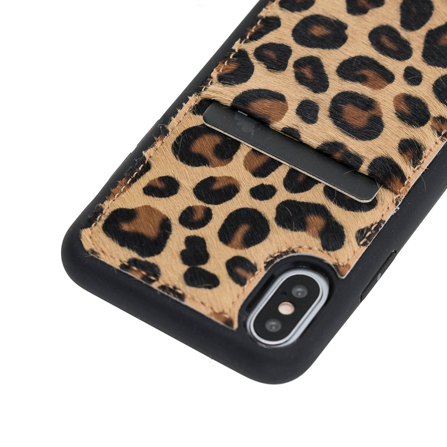 Luxury Leopard Leather iPhone X Back Cover Case with Card Holder - Venito – 3