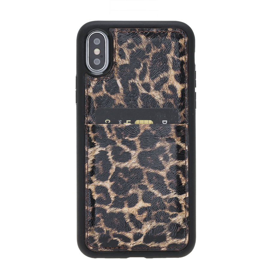 Luxury Leopard Print Leather iPhone X Back Cover Case with Card Holder - Venito – 1