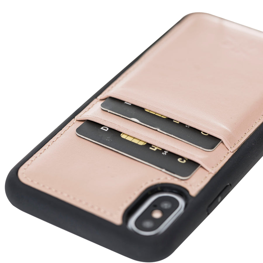 Luxury Pink Leather iPhone X Back Cover Case with Card Holder - Venito – 3