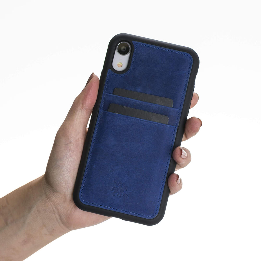 Luxury Blue Leather iPhone XR Back Cover Case with Card Holder - Venito – 2