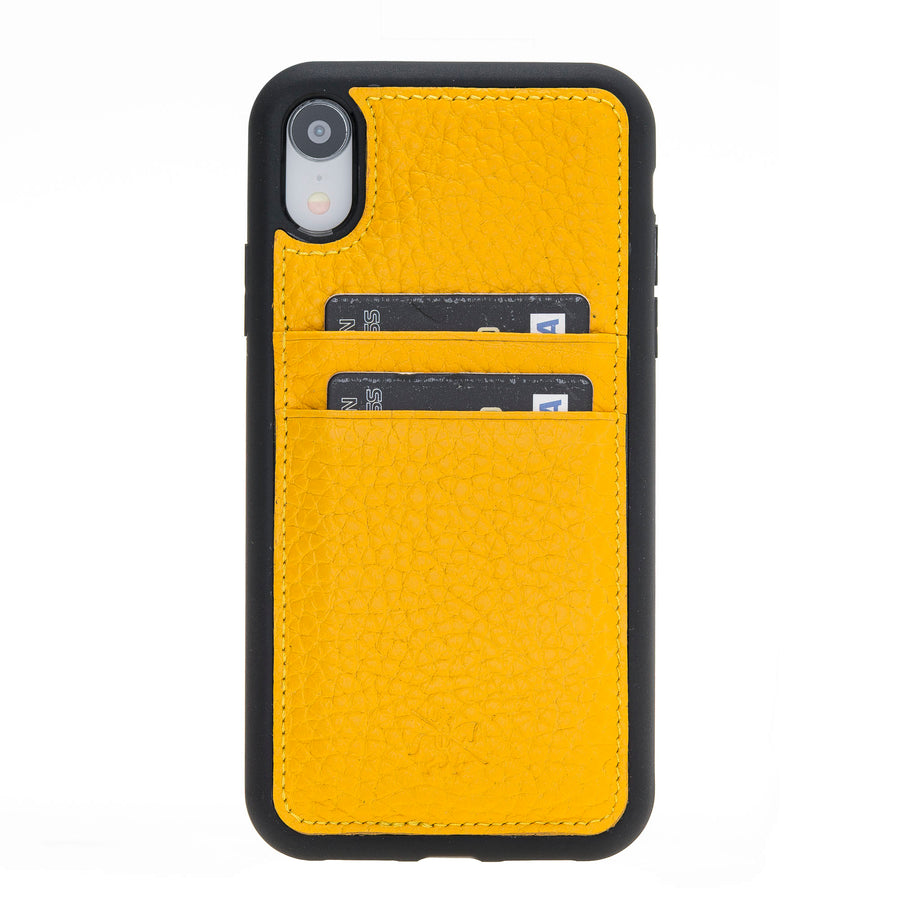 Luxury Yellow Leather iPhone XR Back Cover Case with Card Holder - Venito – 1
