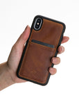 Luxury Brown Leather iPhone XS Back Cover Case with Card Holder - Venito – 2