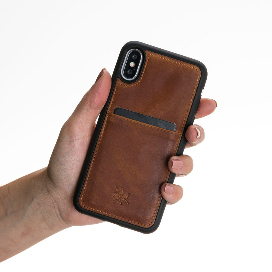 Luxury Brown Leather iPhone XS Back Cover Case with Card Holder - Venito – 2