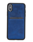 Luxury Blue Leather iPhone XS Back Cover Case with Card Holder - Venito – 1