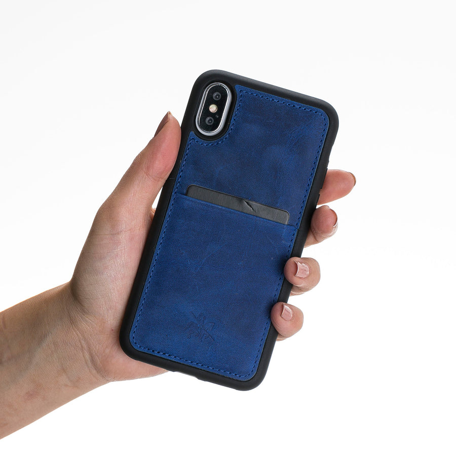 Luxury Blue Leather iPhone XS Back Cover Case with Card Holder - Venito – 2