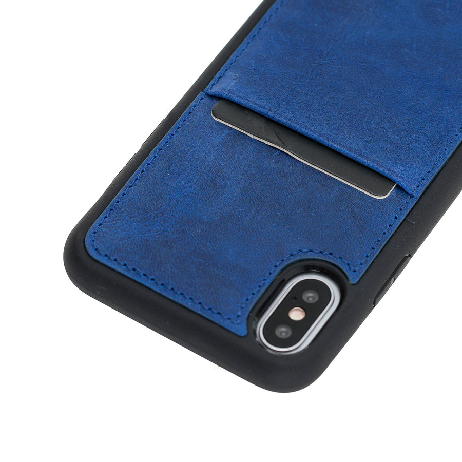 Luxury Blue Leather iPhone XS Back Cover Case with Card Holder - Venito – 3