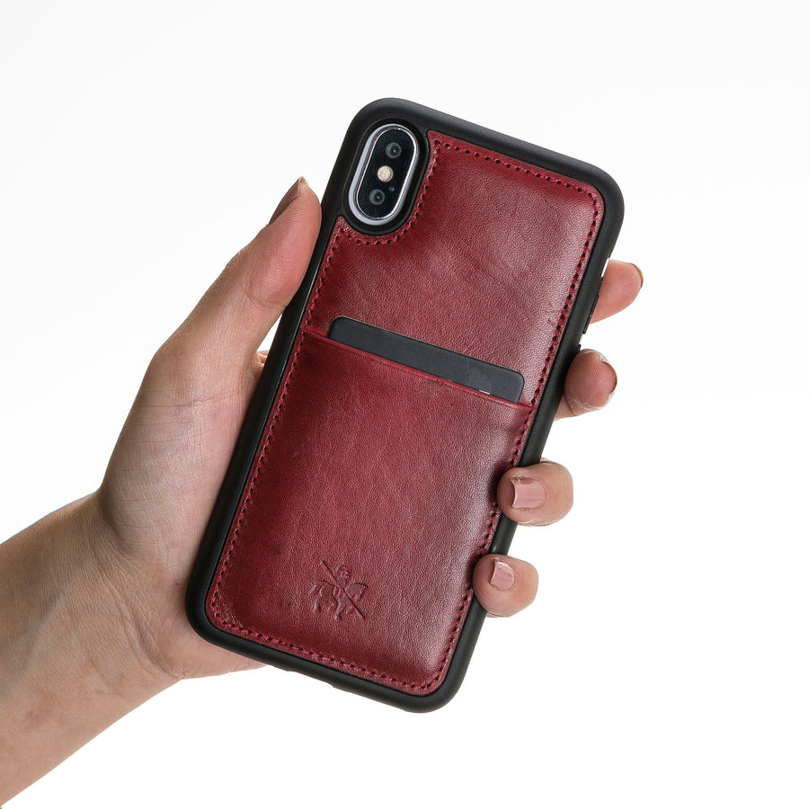 Luxury Red Leather iPhone XS Back Cover Case with Card Holder - Venito – 2