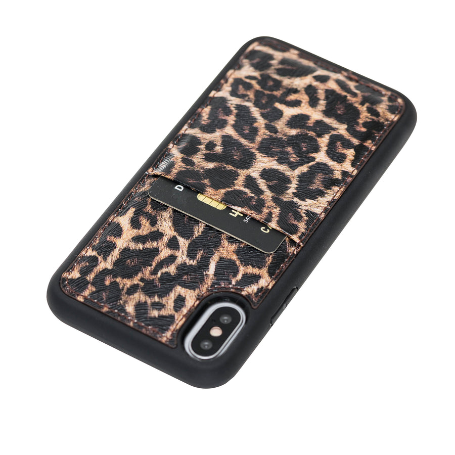 Luxury Leopard Print Leather iPhone XS Back Cover Case with Card Holder - Venito – 3