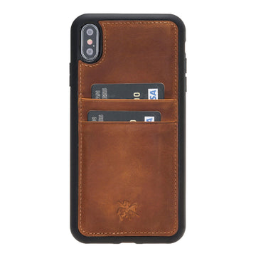 Luxury Brown Leather iPhone XS Max Back Cover Case with Card Holder - Venito – 1