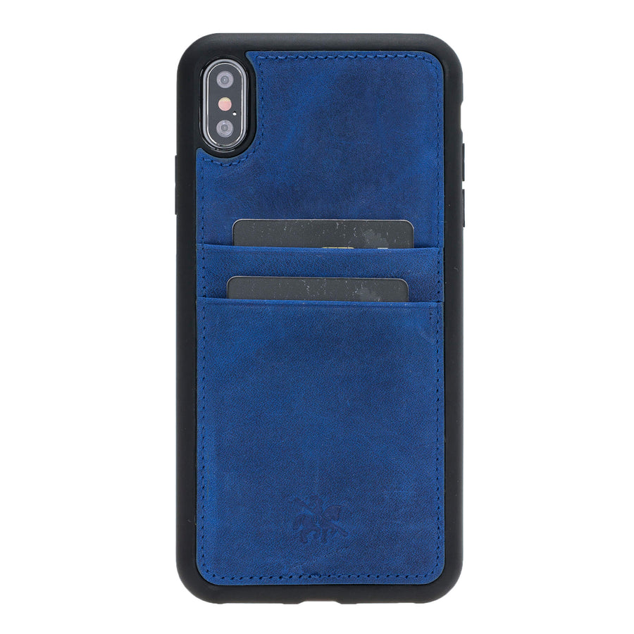 Luxury Blue Leather iPhone XS Max Back Cover Case with Card Holder - Venito – 1