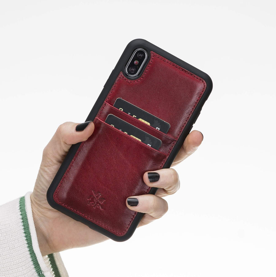 Luxury Red Leather iPhone XS Max Back Cover Case with Card Holder - Venito – 2