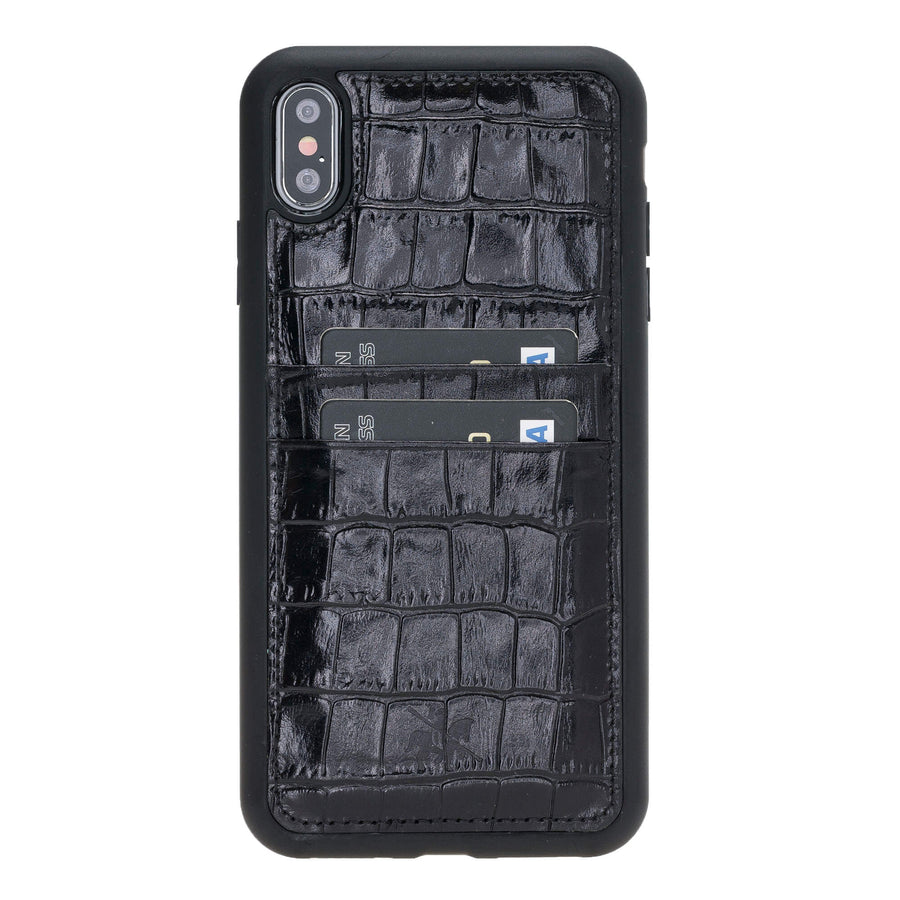 Luxury Black Crocodile Leather iPhone XS Max Back Cover Case with Card Holder - Venito – 1