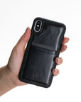 Luxury Black Leather iPhone XS Back Cover Case with Card Holder - Venito – 2