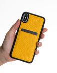 Luxury Yellow Print Leather iPhone XS Back Cover Case with Card Holder - Venito – 2