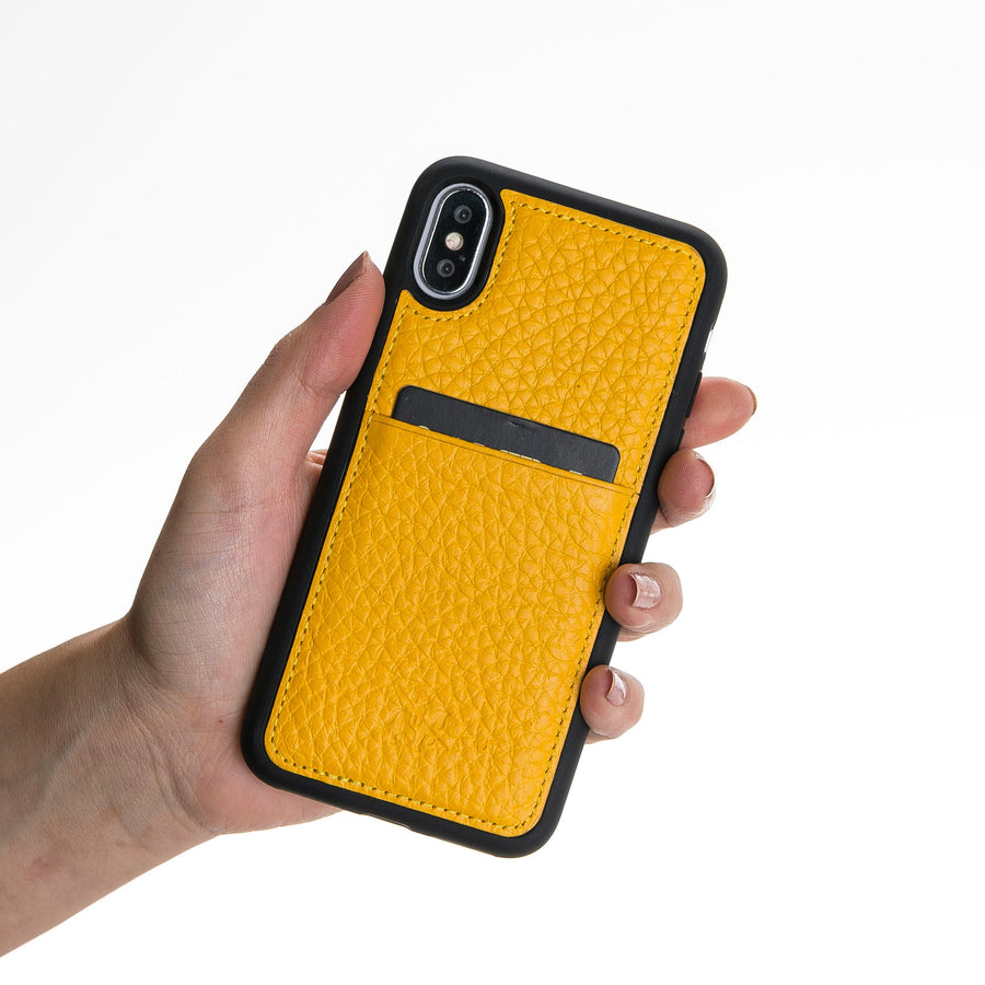 Luxury Yellow Print Leather iPhone XS Back Cover Case with Card Holder - Venito – 2