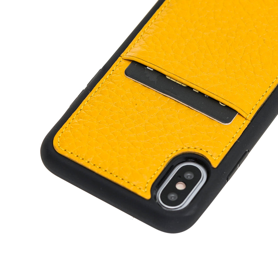 Luxury Yellow Print Leather iPhone XS Back Cover Case with Card Holder - Venito – 3