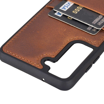 Luxury Brown Leather Samsung Galaxy S21 FE Back Cover Case with Card Holder - Venito – 1
